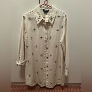 Anthropologie White Embellished Denim Dress